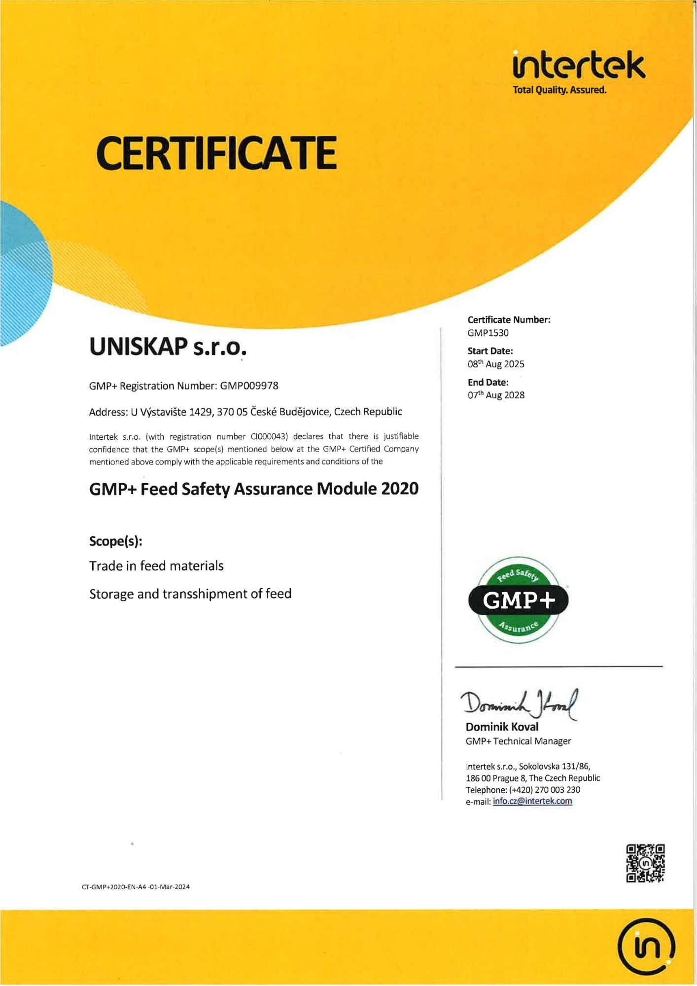 Scan cert GMP+_EN_UNISKAP 2025-2028