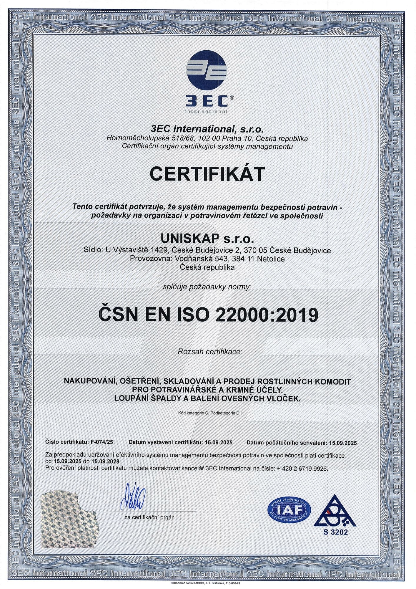 UNISKAP_ISO 22000_CZ